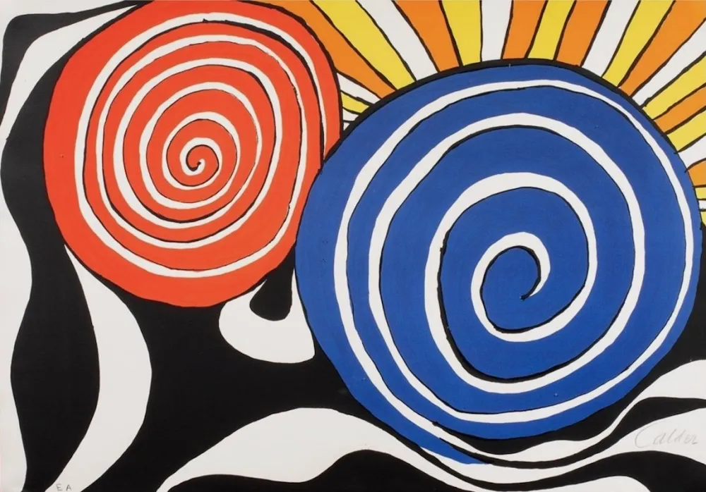 Litografia Calder - Red and Blue Swirl with Sun