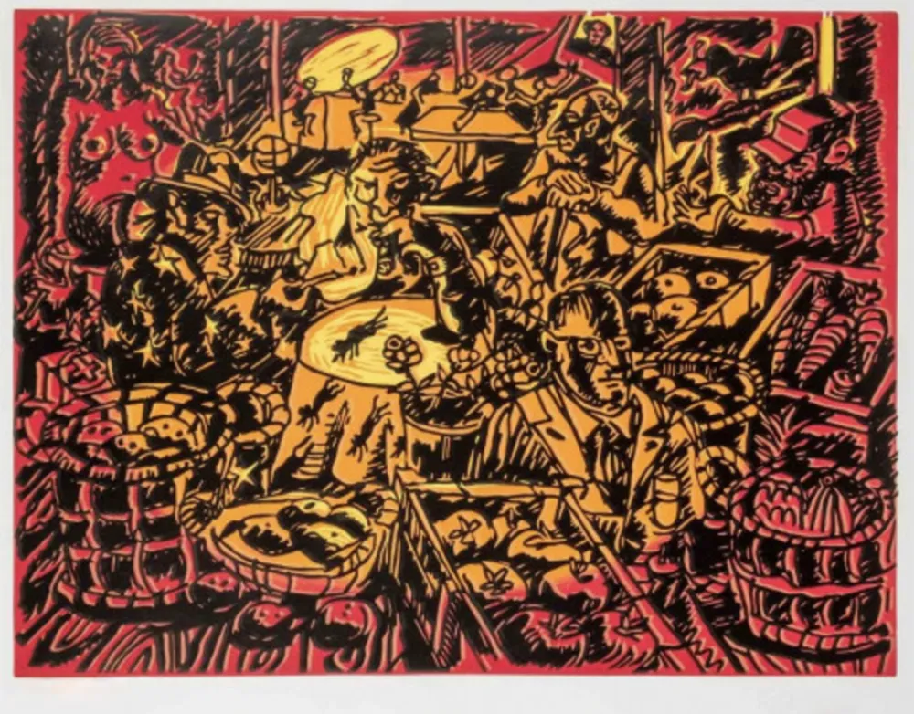 Linoincisione Immendorff - Cafe de Flore I