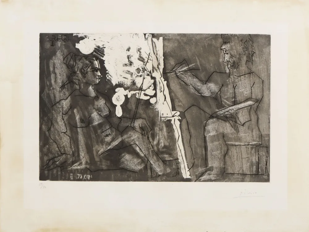 Incisione Picasso - Pablo Picasso (1881–1973) – Dans l’Atelier – Aquatint and drypoint on paper – 1965