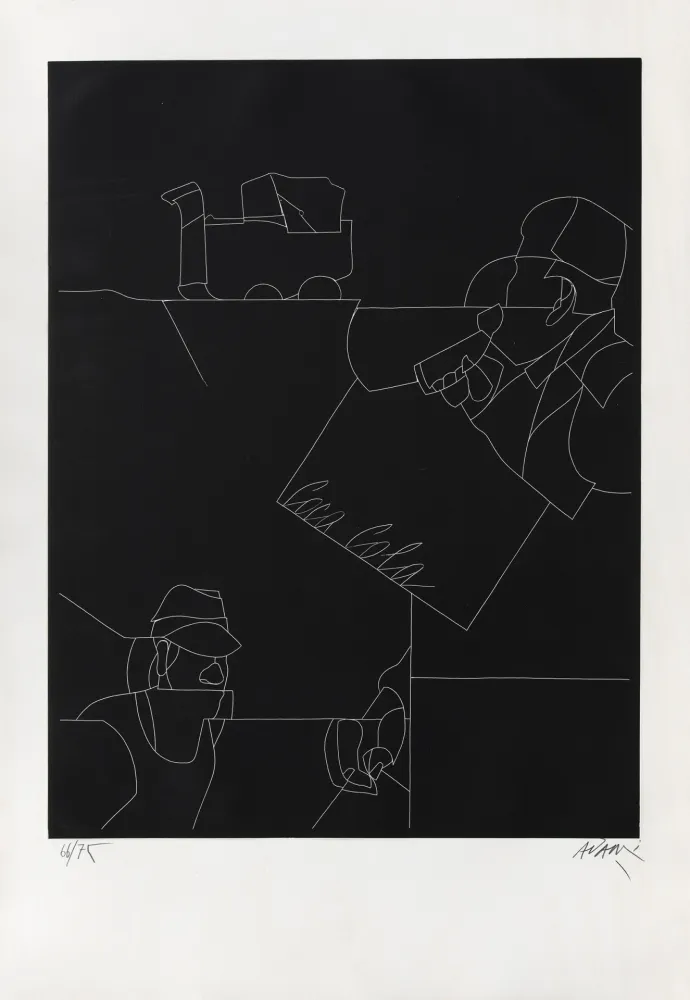 Incisione Adami - Disegno di un paesaggio