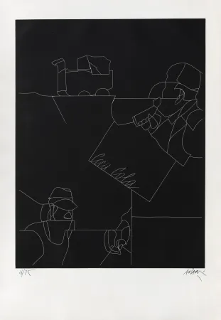 Incisione Adami - Disegno di un paesaggio