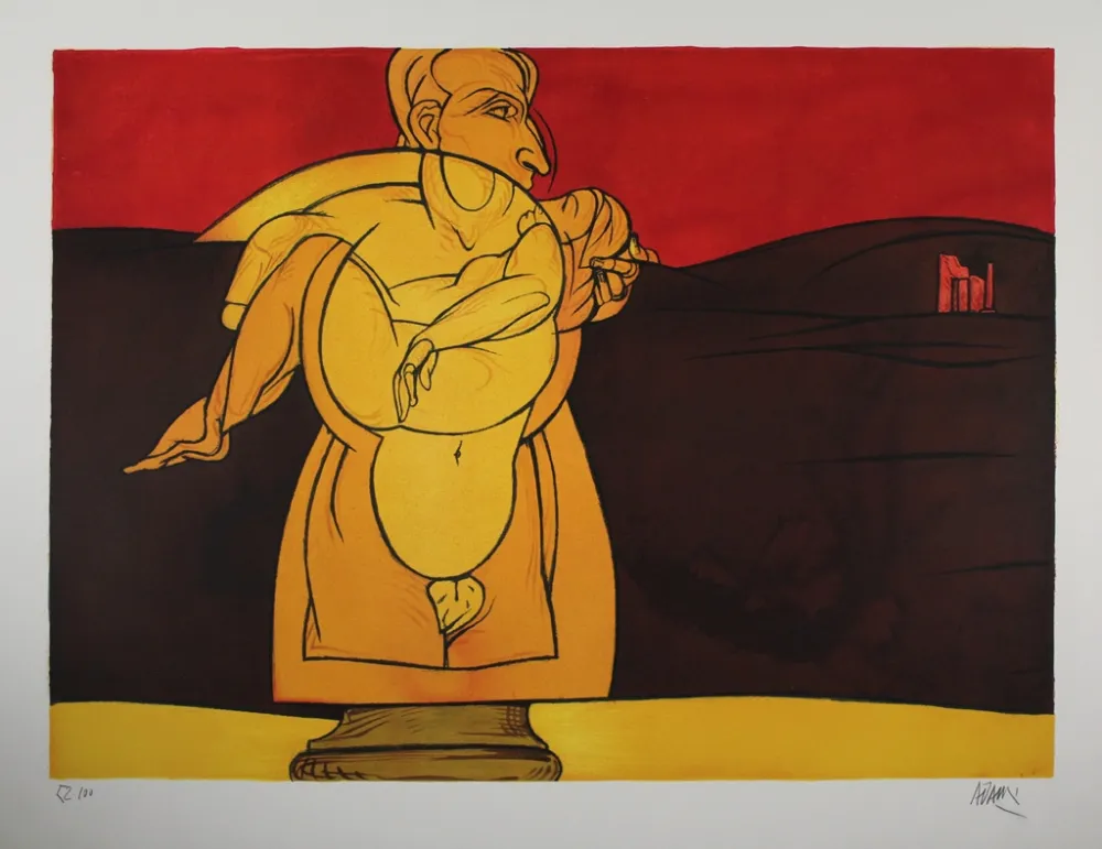 Litografia Adami - Paysage de ruines