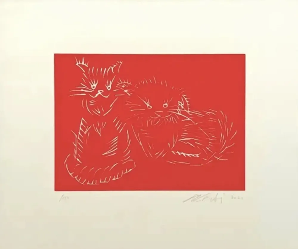 Serigrafia Ai - Cats, red