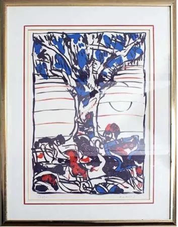 Litografia Alechinsky - Arbre en bleu