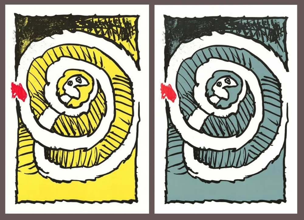 Litografia Alechinsky - '' Automne Jaune, Automne Bleu ''