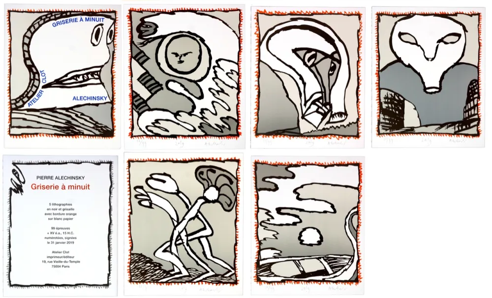 Litografia Alechinsky - Griserie à minuit 1, 2, 3, 4, 5, 6  (Complete suite)