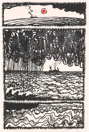 Litografia Alechinsky - Le volturno I au point rouge