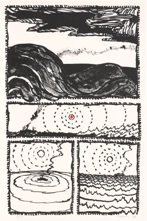 Litografia Alechinsky - Le volturno III plus un point rouge