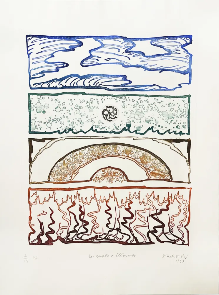 Incisione Alechinsky - Les 4 éléments