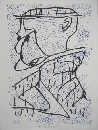 Litografia Alechinsky - Portrait surréaliste avec Marcel Moreau