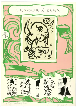 Litografia Alechinsky - Travaux à deux