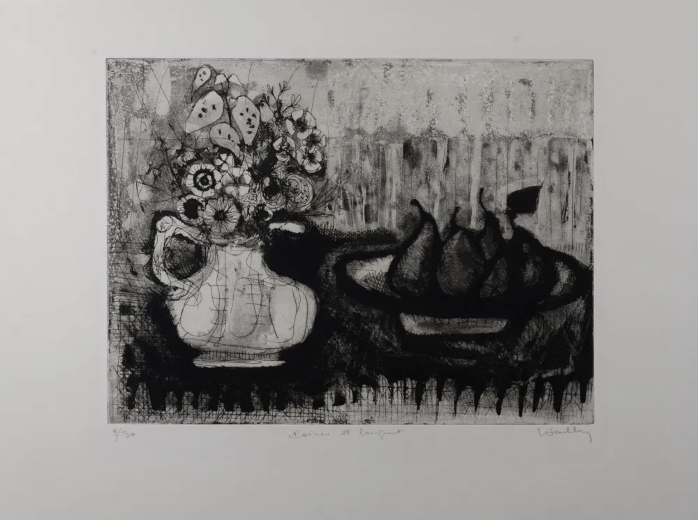 Incisione Anonyme - Poires et bouquet, c.1960