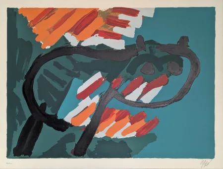 Litografia Appel - Green Cat 