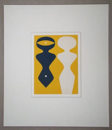 Incisione Su Legno Arp - Deux figures sur fond jaune
