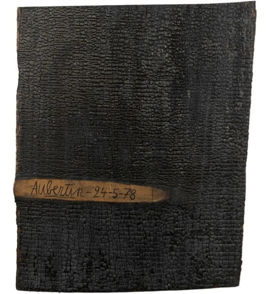 Incisione Su Legno Aubertin - Tableau Brûlé Noir