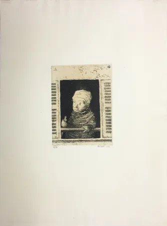 Acquatinta Avati - Femme de ménage à la fenêtre (1951)