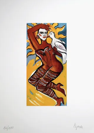 Litografia Bach - Femme à l'oiseau, 1995 - Hand-signed!