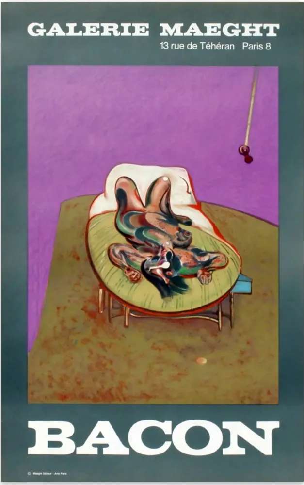 Litografia Bacon - PERSONNAGE COUCHÉ. Affiche en lithographie (1966).