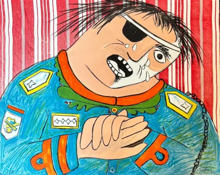 Litografia Baj - Enrico Baj (1924–2003) – Dayan – Color lithograph on paper – 1965