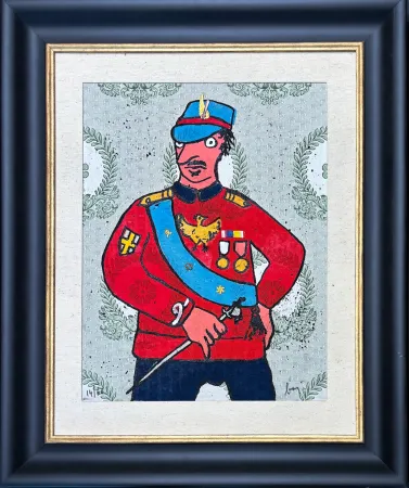 Incisione Baj - Enrico Baj (1924–2003) - Décoré - Colour etching and collage on brocade - 1972