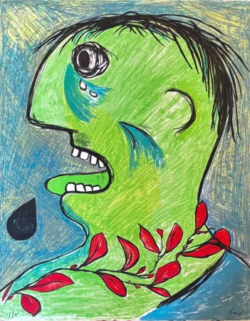 Litografia Baj - Enrico Baj (1924–2003) – Fernandez de Moratin – Color lithograph on paper – 1965