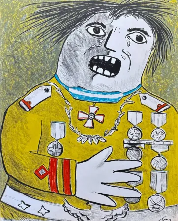 Litografia Baj - Enrico Baj (1924–2003) – Le comte de Guèbriant – Color lithograph on paper– 1965