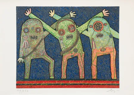 Incisione Baj - Enrico baj (1924–2003) – Riunione della C.I.A. nel bosco - Mixed media - 1973