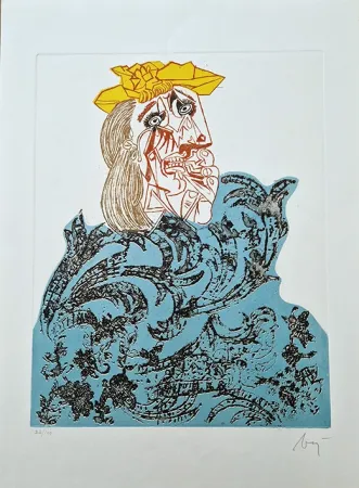 Acquaforte Baj - Femme en fleurs