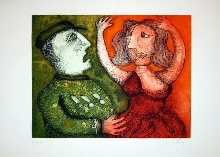 Incisione Baj - Generale con la sua favorita