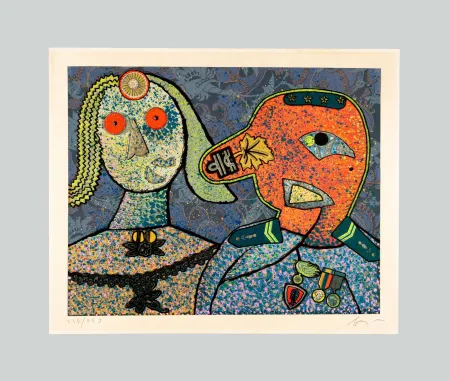 Serigrafia Baj - Il generale Dada e una delle sue mogli