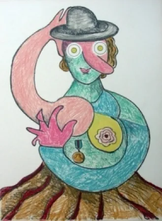 Litografia Baj - La femme au chapeau