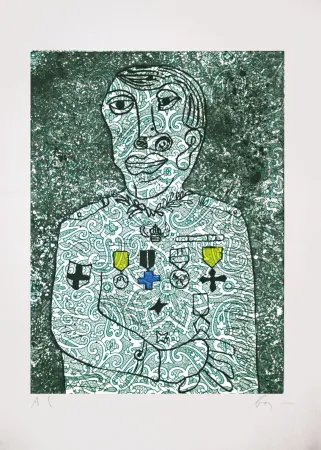 Incisione Baj - Personnage de guerre