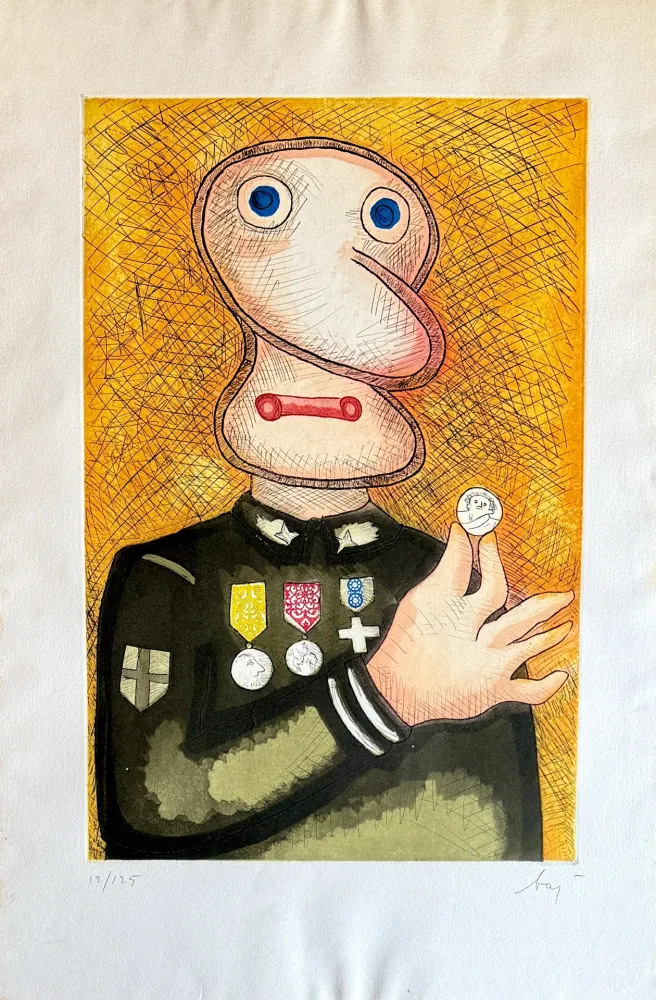 Incisione Baj - Uomo dalla medaglia