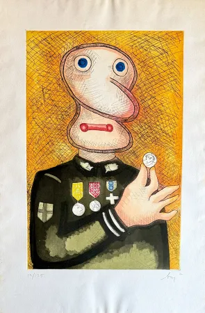 Incisione Baj - Uomo dalla medaglia