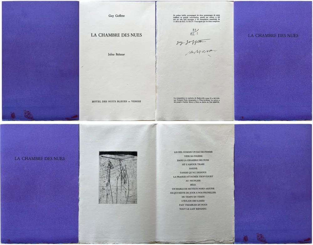 Acquaforte Baltazar - Guy Goffette: LA CHAMBRE DES NUES. Poème inédit (2007)