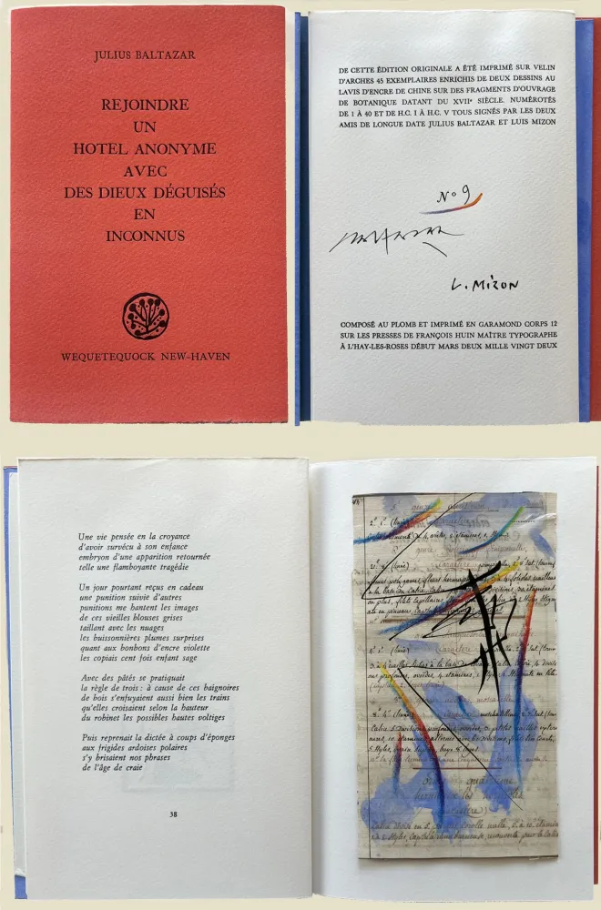 Monotipo Baltazar - (Luis Mizón) REJOINDRE UN HOTEL ANONYME AVEC DES DIEUX DÉGUISÉS EN INCONNUS (2022)‎