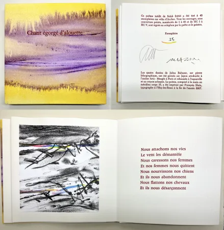 Libro Illustrato Baltazar - Salah Stétié : CHANT ÉGORGÉ D'ALOUETTE. 4 lithographies rehaussées à l'aquarelle (2007)