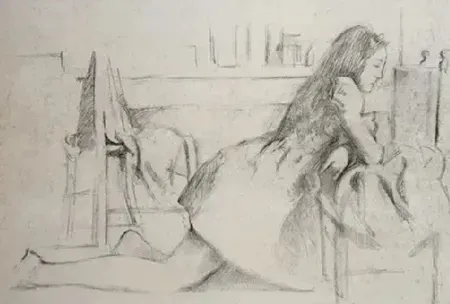 Litografia Balthus - Jeune fille agenouillée sur fauteuil