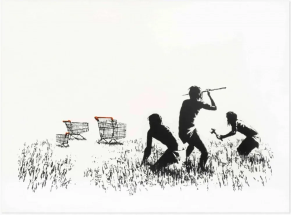 Serigrafia Banksy - Trolleys (Black & White Unsigned)