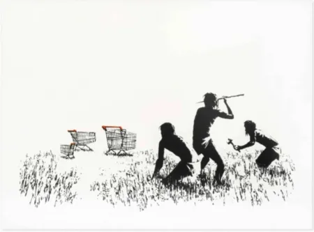 Serigrafia Banksy - Trolleys (Black & White Unsigned)