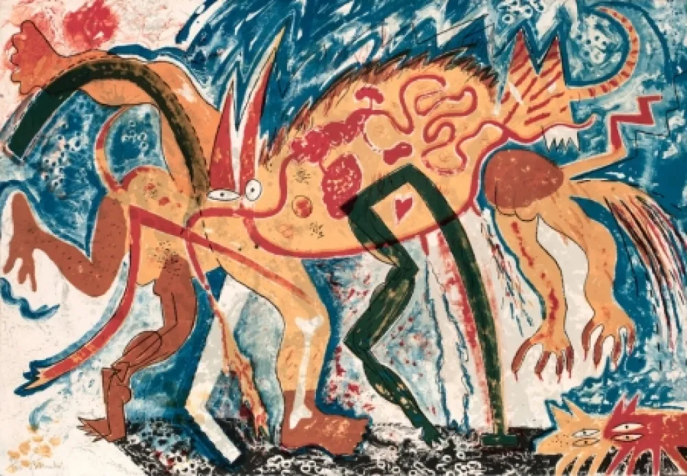 Litografia Barcelo - Animal amb tres pixerades