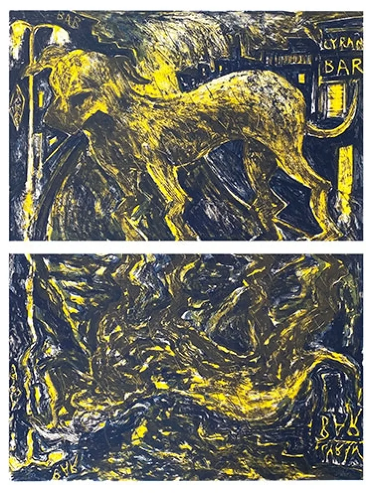 Litografia Barcelo - Chien sous la pluie