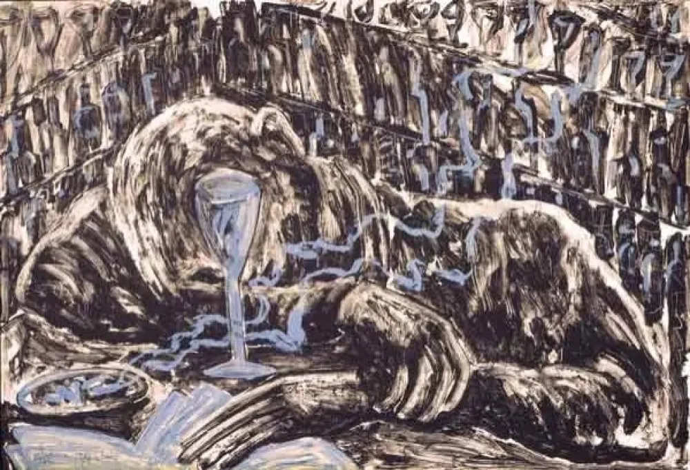 Litografia Barcelo - Hombre borracho en un bar