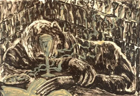 Litografia Barcelo - Jeune homme ivre dans un bar.