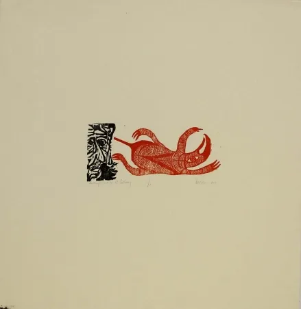 Incisione Su Legno Baskin - The Temptation of St. Anthony / St. Anthony with the Red Monster