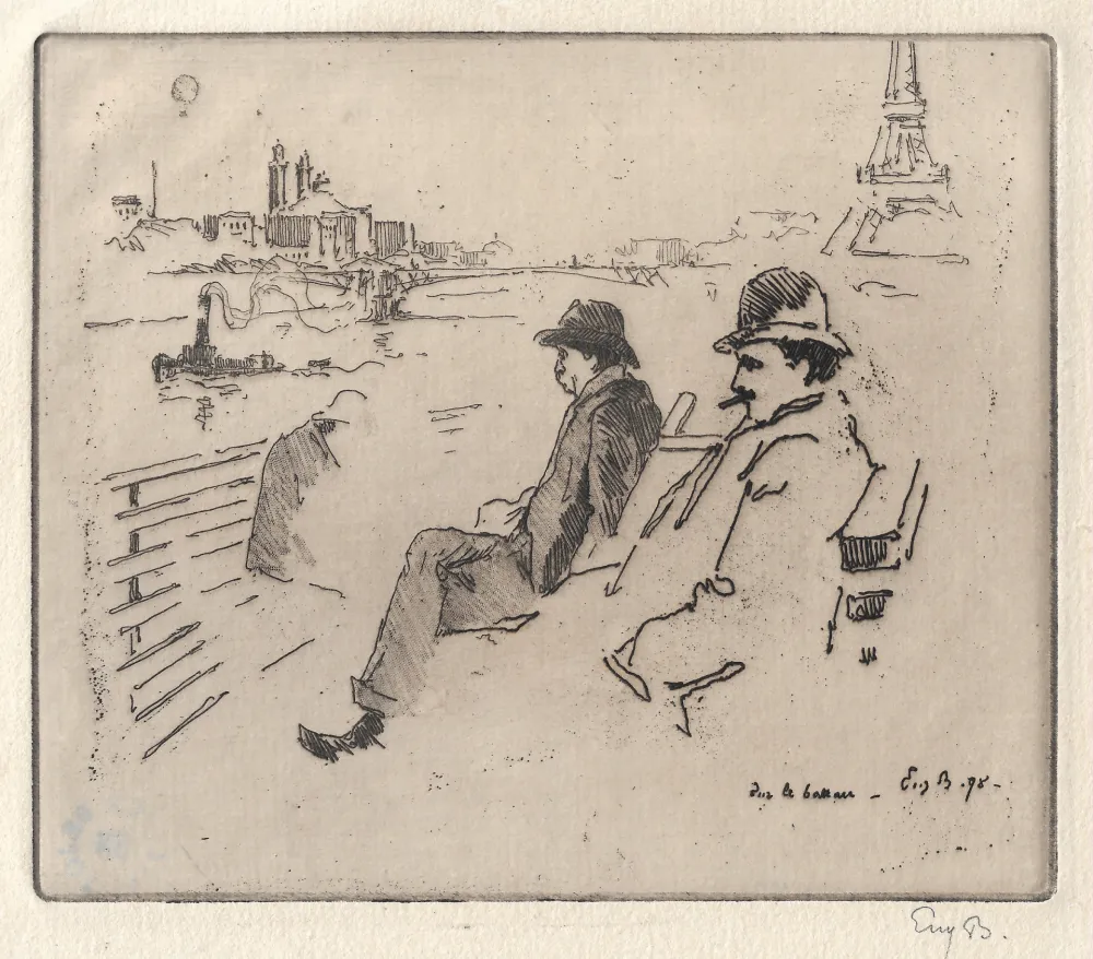 Incisione Bejot - Sur le bateau