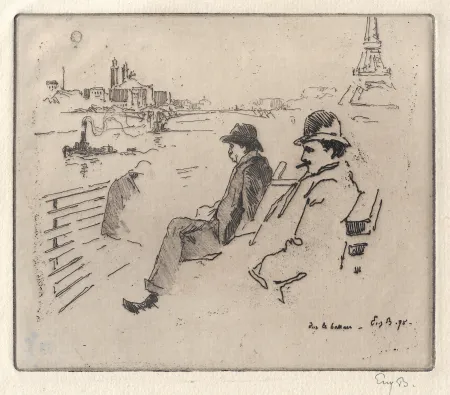 Incisione Bejot - Sur le bateau