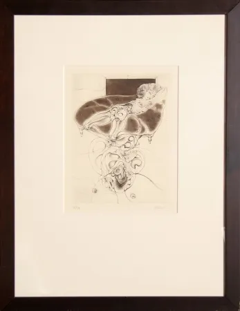 Incisione Bellmer - La petite fille sur canape noir