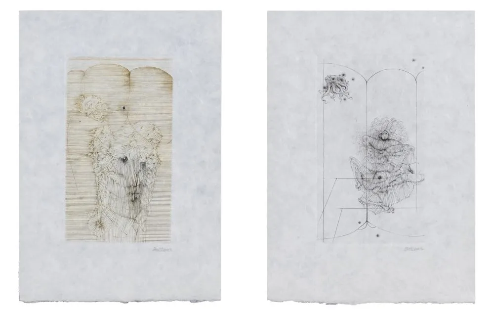 Incisione Bellmer - MODE D'EMPLOI. Suite des 7 gravures signées sur Japon nacré (1967)