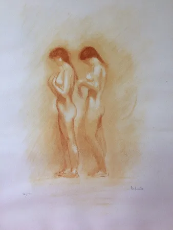 Litografia Belmondo - Nus. Lithographie à la manière de la sanguine. 